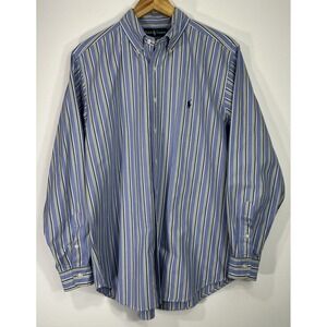 Mens Polo‎ Ralph Lauren Classic Fit Blue Yellow Oxford Dress Shirt 16.5 Large